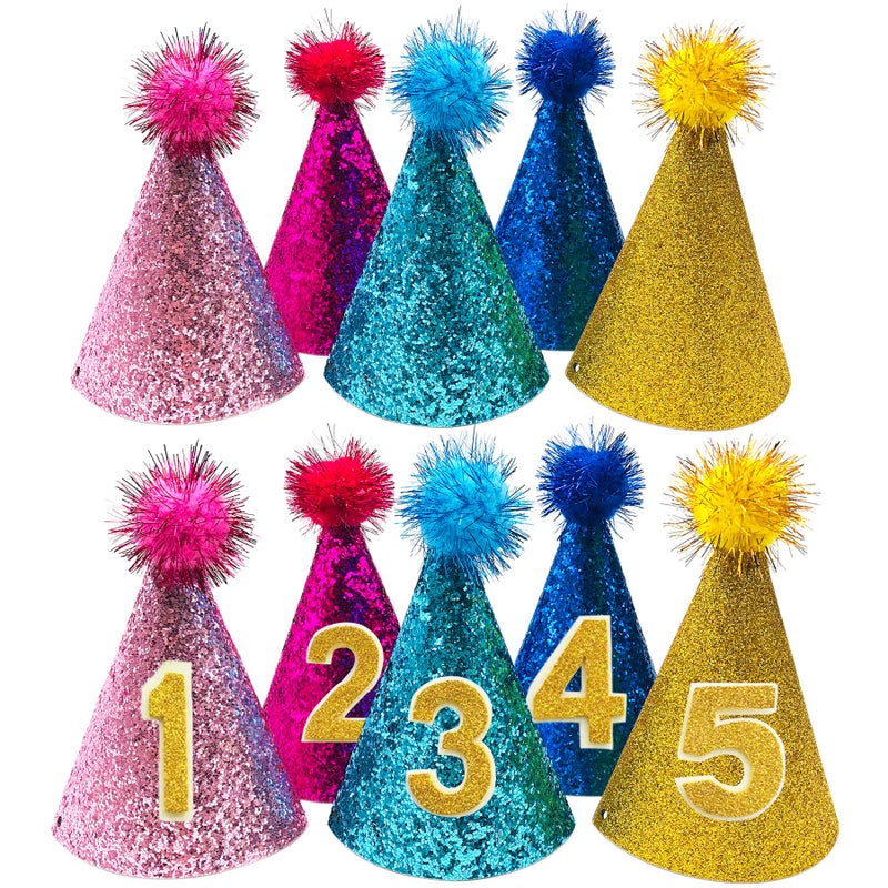 PET SHOW 5pcs Small Dog Birthday Hat Set for Boys Girls Medium Dogs Cat Kitten Puppies Party Hats with 0-9 Numbers 10 Glue Grooming Accessories - Image 5